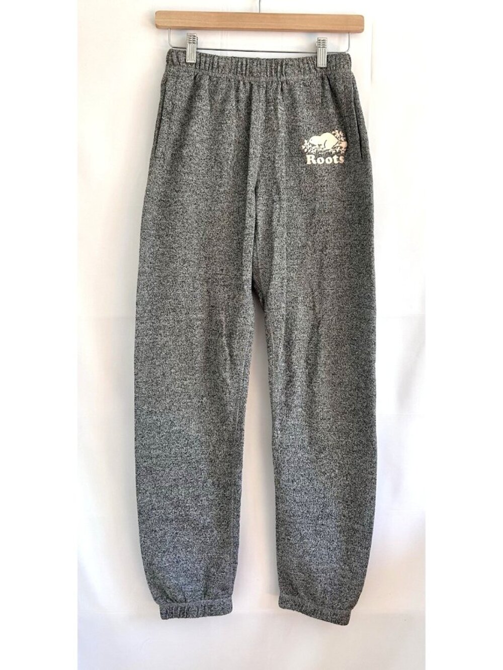 Roots Varsity Logo Sweatpants Cozy Athleisure Heather Gray Women’s XXS